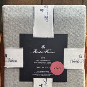 NEW Brooks Brothers King Size 100% Cotton Blanket Gray  108” X 90” 100% Cotton